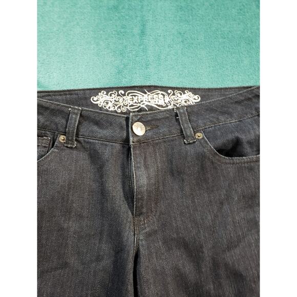 Express Jeans Sz 4 Womens Blue Stretch Pants Ladies Mid Rise Denim Bootcut Dark - Picture 7 of 14